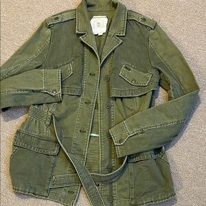 Green Military Belted Jacket M Hei Hei Women’s Belted Ruffle Classic